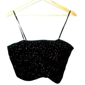 MNG Black Gold Swiss Dot Bustier Top - Size L